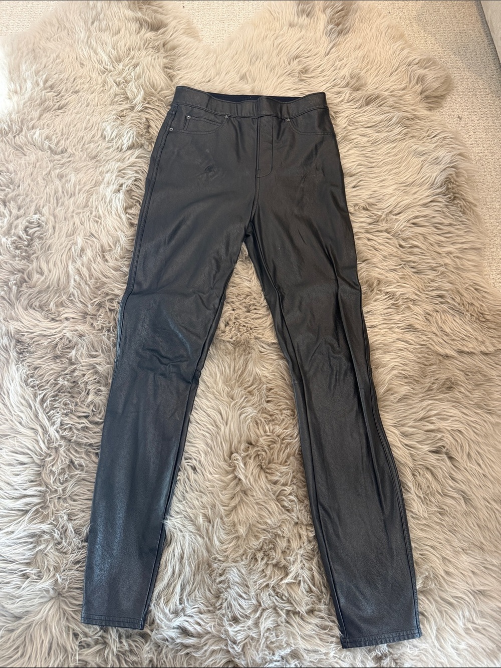 SPANX Black Faux Leather Chino-Style Pants
